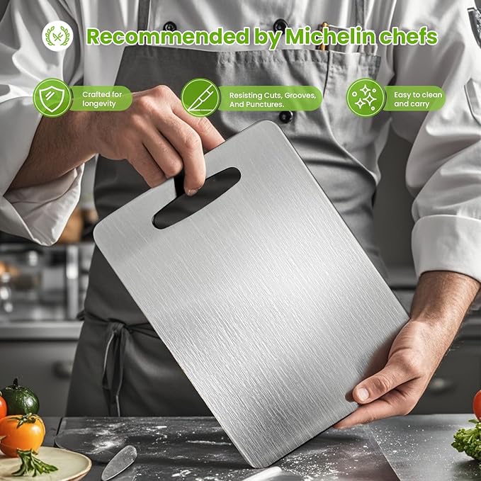 100% Pure Titanium Cutting Board - 13x9 Inch Non-Slip Kitchen Chopping Board, Dishwasher Safe, Scratch Resistant, Easy to Clean, Durable & Hygienic for Meat, Vegetables, and Fruits