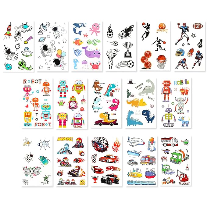 150+ Glow Kids Temporary Tattoos for Boys – Individually Wrapped, Waterproof, Glow in the Dark – Dinosaur, Ocean, Sports, Space
