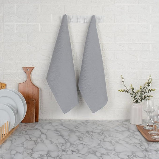 Blue Needles Waffle Weave Kitchen Towels, 15x25 Inches 100% Cotton Set of 4 Dish Towels for Kitchen, Ultra Soft & Absorbent with Hanging Loop, Spring Summer Dish Rags for Quick Drying - Ash Grey
