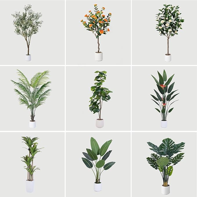 Artificial Olive Tree 7FT, Indoor Fake Silk Plant with Realistic Trunk, Leaves, Fruits and White Planter, Faux Potted Tree for Home Decor and Housewarming Gift, 2 Pack