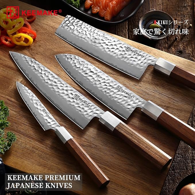 KEEMAKE Japanese Gyuto Chef Knife - 8 inch Kitchen Knife 3 Layer 9CR18MOV High Carbon Steel Blade, Sharp Cooking Knife with Octagonal Rosewood Handle