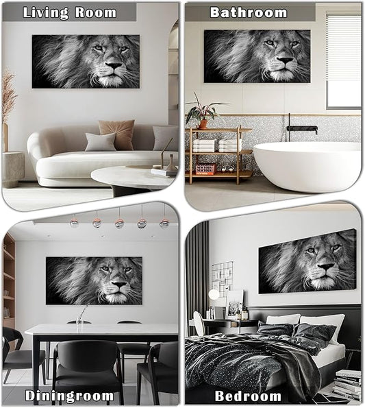 Baisuart D0198 Modern Giclee Canvas Prints Wall Art Stretched Artwork Black and White Lion Pictures to Photo Paintings on Canvas Wall Art for Bedroom Living Room Home Decorations Office Wall Décor