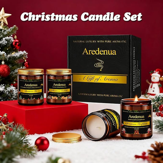 Holiday Candles Set | 4 Pack Holiday Scented Candles, Hand Poured Soy Candles for Home Scented - Non-Toxic Candle Gifts for Women and Men - Scents of Fir/Spices/Cookies/Fireplace