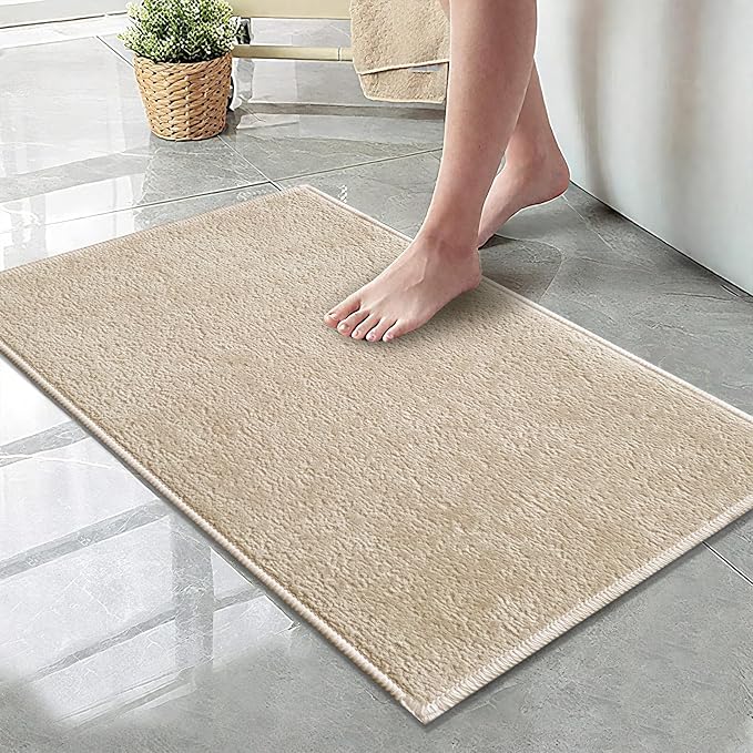 Bath Mat-Non-Slip Bathroom Floor Mats-Absorbent Quick Dry Low Pile Bathroom Rugs Fit Under Door-Bath Rug for Sink,Bathtub,Shower Room,24"×36",Light Coffee