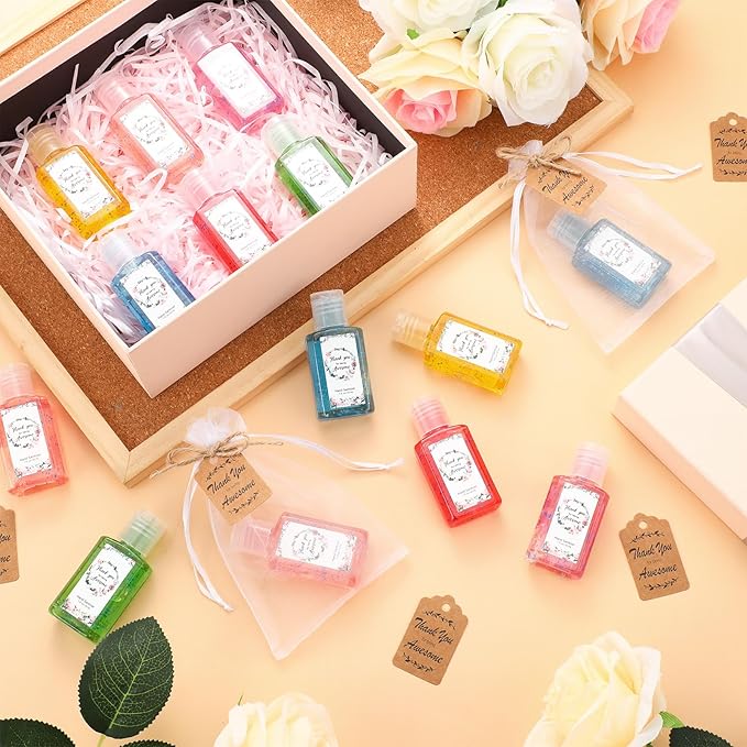 Frienda 24 Set Thank You Hand Sanitizer Gift Set Appreciation Mini Travel Size Hand Sanitizers Bulk Appreciation Gift with Bag for Coworker Team Teacher Nurse Christmas Homeless Care Package Supplies
