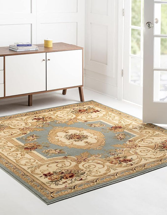 Rugs.com Chateau Collection Rug - 3 Ft Square Light Blue Medium Pile Rug