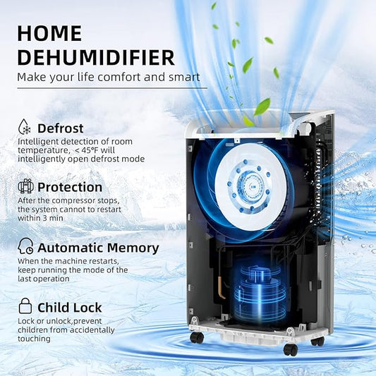 AIRPLUS 4,500 Sq.Ft 70 Pint Dehumidifier for Basements and Home-with Drain Hose,Efficient,Energy-with Dual Protection and 4 Smart Modes,24H Timer,Defrost,for Large room