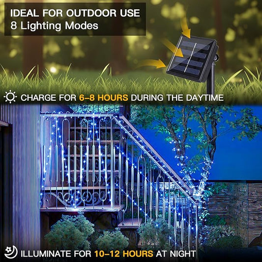 suddus 2 Pack 33ft Solar Fairy String Lights Small, 100 Led Blue Solar Fairy Lights Outdoor, 8 Modes Solar Christmas Lights Copper Wire for Trees Garden Patio Yard Deck Fence Party Decorations