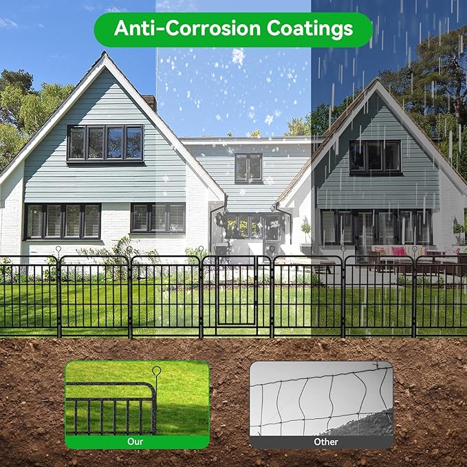 24 Panels No Dig Garden Fence 54 ft(L) X 40 in(H) Animal Barrier for Yard, Patio, Garden Borders, Outdoor Decorative Fencing with Thick Pipe Metal Panels