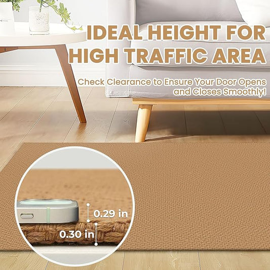 Braided Runner Rug 2x5 Ft Washable Runners for Hallways Kitchen Runner Rug with Rubber Backing Cotton Entryway Runner Indoor, Woven Floor Carpet for Hall Kitchen Bedroom, Warm Tan