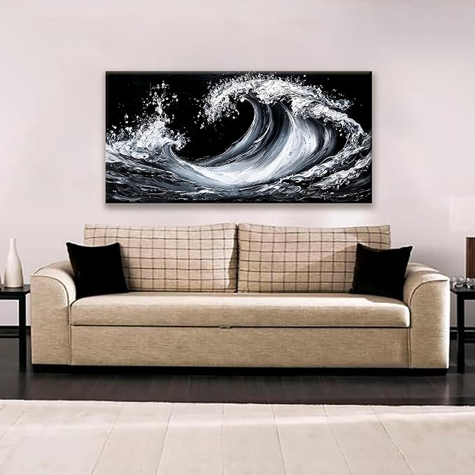 Suconvng White Sea Wave Abstract Wall Art For Living Room Artwork Canvas Art Wall Decor Painting Abstract Wall Decor Print Picture For Bedroom Office Hotel Decoration 24 X 48 Inch