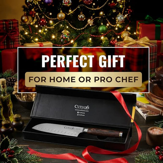 Santoku Knife – Ultra Sharp 5 Inch Meat and Vegetable Japanese Knife for Chopping, High Carbon Stainless Steel Blade, Full Tang Pakkawood Handle – Shinobi Series