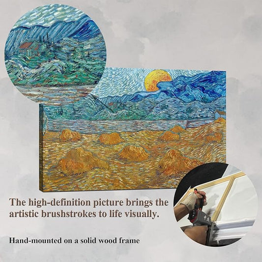 Vincent Van Gogh Canvas Wall Art, Evening Landscape with Rising Moon Painting Print Classic Large Poster Wall Decor for Bedroom Living Room Office - 24"x36"