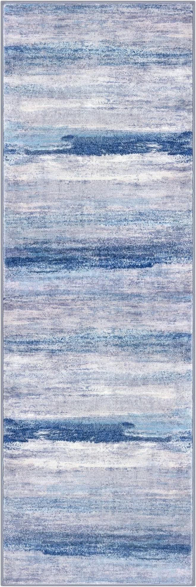 KOZYFLY Modern Abstract Kitchen Runner Rug, 2x6 Washable Rug Runner Non-Slip Soft Striped Hallway Runner Rugs, Blue/Grey/Beige Print Carpet Runner for Entryway Bathroom Laundry Room Foyer