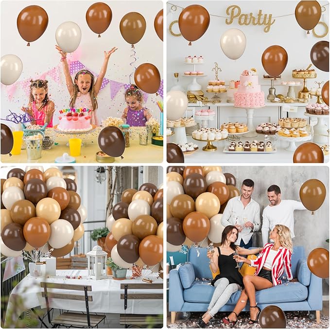 Brown Balloons, 12 Inch Neutral Balloons, Retro Coffee Brown Apricot Sand White Balloon Nude Latex Balloon Helium for Wedding Fall Baby Shower Thanksgiving Cowboy Theme Birthday Decorations