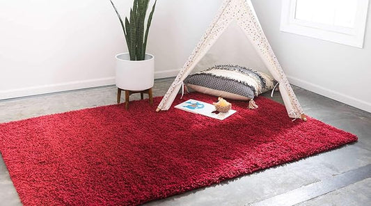 Unique Loom Solid Shag Collection Area Rug (8' x 11' Rectangle, Cherry Red)