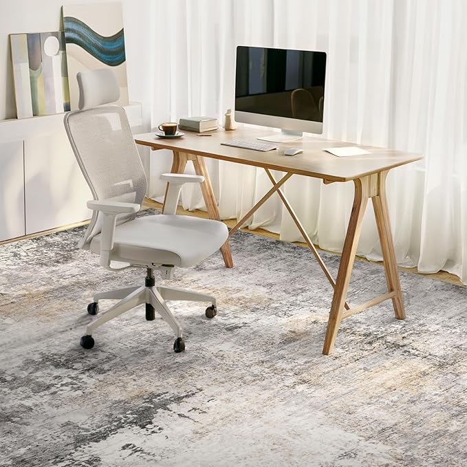 AUKOW 10x12 Area Rug for Living Room - Washable Abstract Rus Modern Neutral Soft Rug for Bedroom Dining Room No Slip Low Pile Carpet for Nursery Home Office - Charcoal Grey