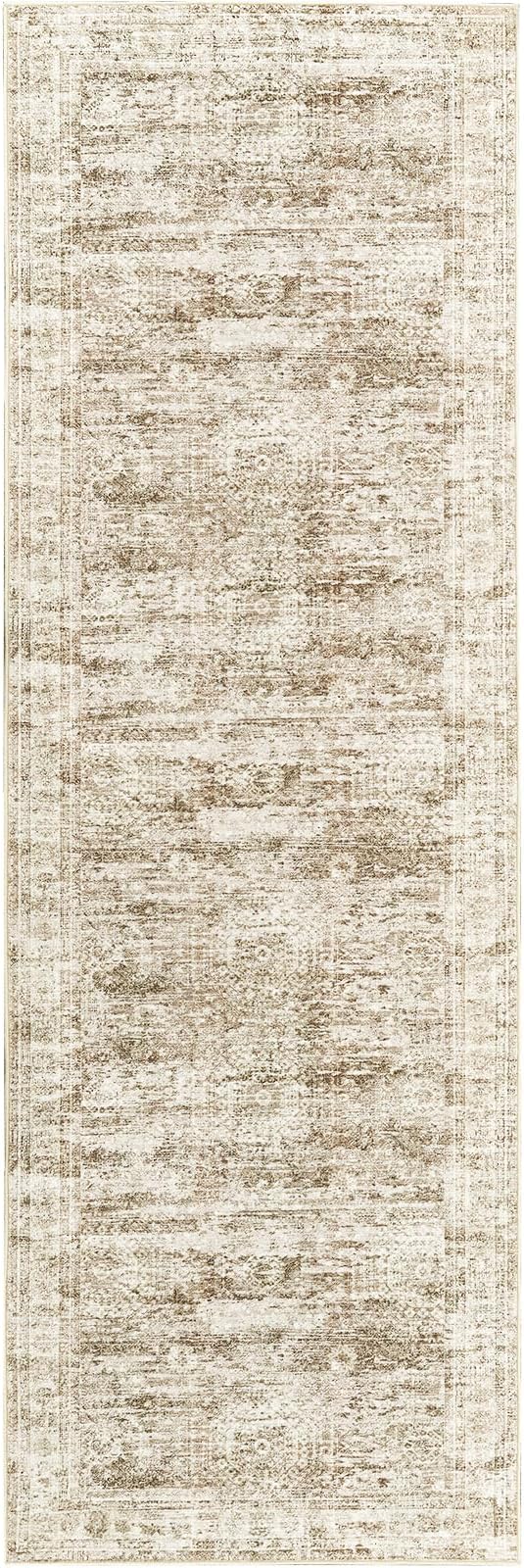 Kitchen Runner Rug Non Slip - 2.5 x 8 Runners for Hallways, Entryway, Bedroom, Washable Runner Rugs for Bathroom, Laundry Room, Low Pile Soft Vintage Area Rug(2.5'x8', Brown/Ivory)