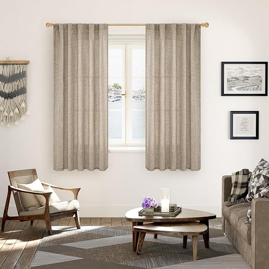 YoungsTex Linen Curtains 63 Inch Length for Living Room Windows, Light Filtering Drapes with Rod Pocket Back Tab Privacy for Farmhouse Bedroom, 2 Panels, 38 X 63 Inch