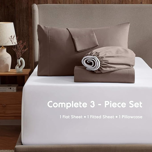 Nestl Twin Sheet Set - 1800 Ultra-Soft Microfiber Twin Bed Sheets - Double Brushed - Deep Pockets - Easy Fit - Extra Soft - 3 Piece Set - Bedding Sheets & Pillowcases (Twin, Chocolate Brown)