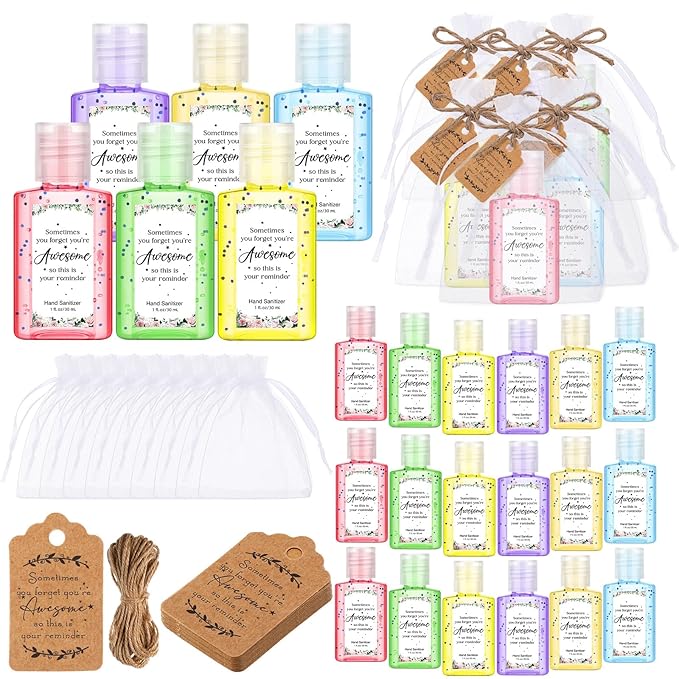 Frienda 24 Sets Christmas Thank You Hand Sanitizer Bulk Gift Set Mini Travel Size Hand Sanitizers with Organza Bags Tags Appreciation Gift for Women Employee Coworker Team Teacher Nurse Graduation