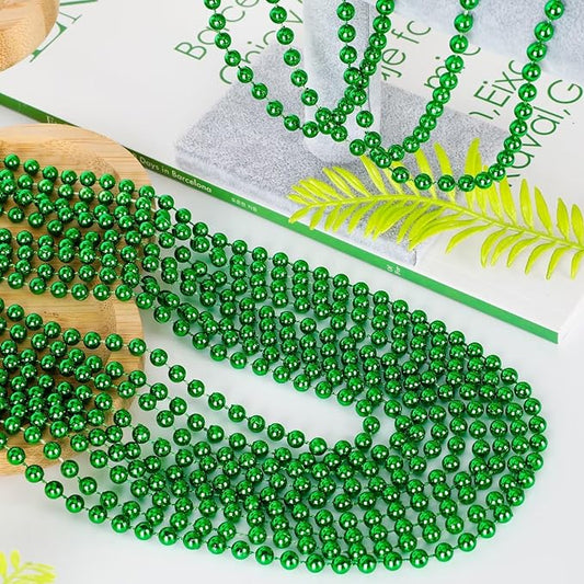 72PCS Green Bead Necklace, Mardi Gras Beads Necklace Accessories Bulk, Mardi Gras Xmas Necklaces, Parade Throw Accessories for Wedding Birthday Mardi Gras St. Patricks Christmas Decorations