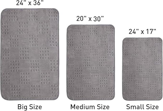Bath Mats 30x20 Non-Slip Absorbent Bathroom Rug, Quick Dry Machine Washable Shower Tub Mat with Rubber Backing, Soft Floor Carpet for Bathroom Decor Waffle Grey