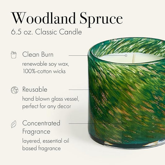 LAFCO New York Holiday Classic Candle, Woodland Spruce - 6.5 oz - 50-Hour Burn Time - Reusable, Hand Blown Glass Vessel - Made in The USA