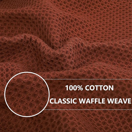Homaxy 100% Cotton Waffle Weave Kitchen Dish Towels, Ultra Soft Absorbent Quick Drying Cleaning Towel, 13 x 28 Inches, 4-Pack, Rust