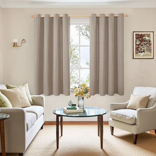BGment Short Taupe Linen Curtains 45 Inch Length 2 Panels for Bedroom, Burlap Light Filtering Window Drapes with Grommet Privacy Non See Through for Farmhouse Living Room, Each 52 Inch Wide