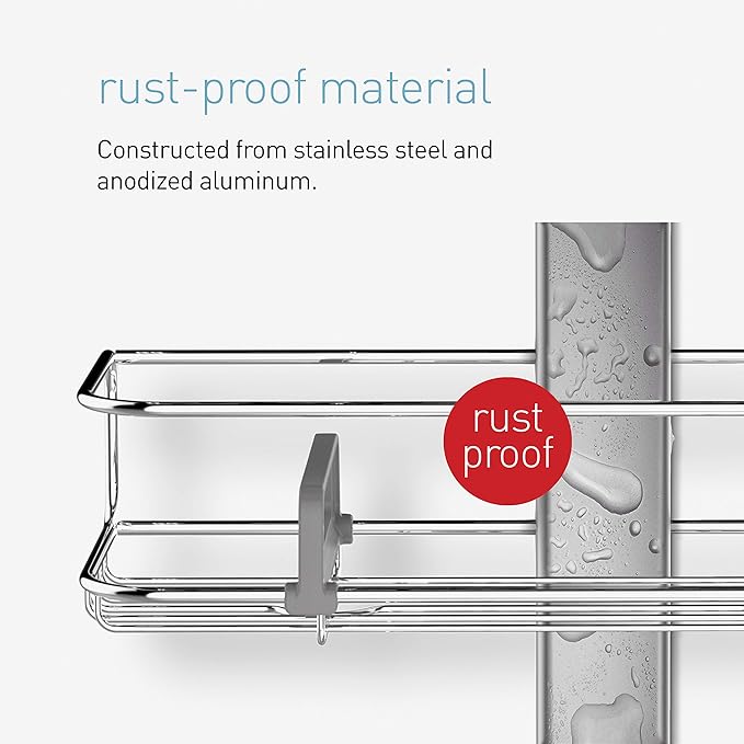 simplehuman Adjustable and Extendable Shower Caddy XL, Stainless Steel and Anodized Aluminum