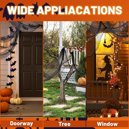 4-Pack Spooky Black Halloween Gauze - 30x120 Inch, Scary Cloth for Haunted House, Outdoor Patio, Garden, Indoor Wall Windows, Halloween Decorations