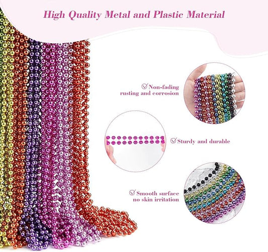 YAXINRUI 72 PCS Mardi Gras Beads Necklaces, 33 Inch 12 Colors Party Bead Necklace for Mardi Gras, Christmas, St. Patrick's Day, Throw Beaded Party Favors in 12 Shiny Metallic Colors