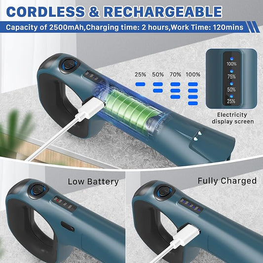 Hillyfe Grill Brush for Outdoor,Cordless Rechargeable Grill Brush with 3 Brush Heads, Grill Electric Cleaning Brushes Without Bristles, LED Light, Grill Scraper, Grilling Gifts for Men,Blue