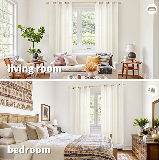 YoungsTex Ivory Linen Curtains 72 Inch Length for Living Room, Light Filtering Drapes with Bronze Grommet Rustic Semi Sheer Privacy for Bedroom Farmhouse Decorative, 52 x 72 Inch, 2 Panels