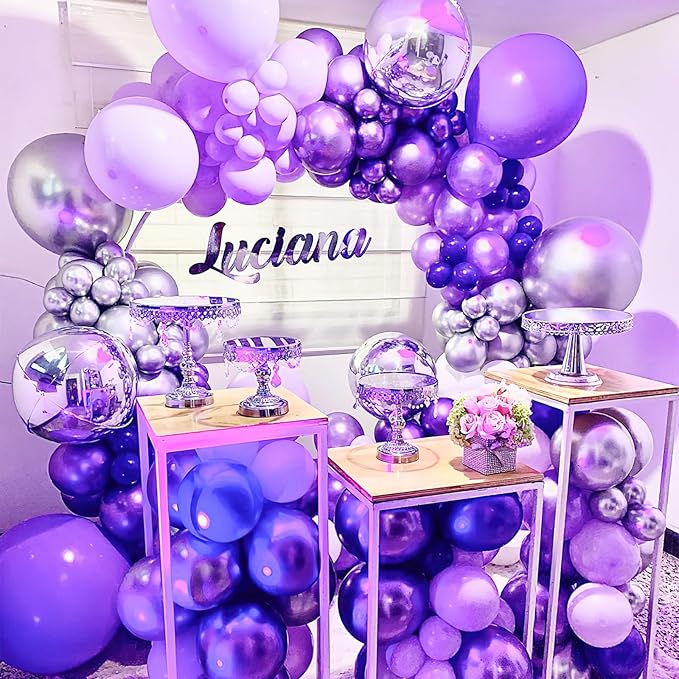 PartyWoo Metallic Purple Balloons 50pcs 12 Inch Chrome Purple Latex Helium Balloons for Mardi Gras Graduation Wedding Bachelorette Baby Shower Anniversary Birthday Party Decorations Purple-G105