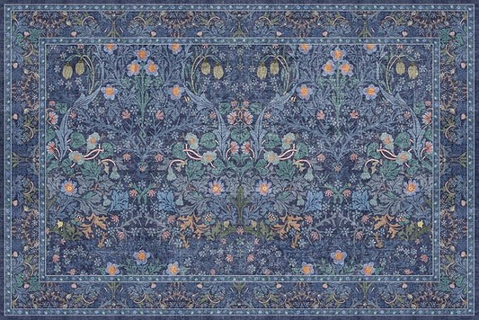 Navy Blue Washable 2x3 Entry Rug - Small Front Door Mats Indoor, Non-Slip Boho Bathroom Rugs, Vintage Dark Decor for Kitchen, Entryway