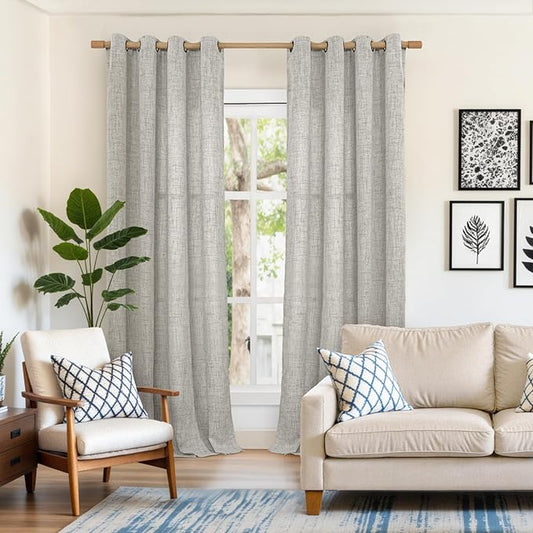YoungsTex Curtains 95 Inch Long for Living Room, Dark Grey Linen Drapes Privacy Light Filtering with Bronze Grommet for Bedroom Dining Floor Length, 2 Panels, 52 X 95 Inch