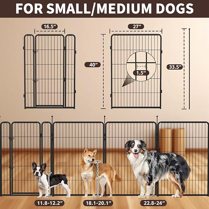 mestyl Dog Play Pen Indoors, Heavy Duty Metal Puppy Playpen, Portable Dog Exercise Pen Temporary Pet Fence with 2 Gate, 40" Height 16 Panels Foldable Dog Kennel for Large/Medium/Small Dogs