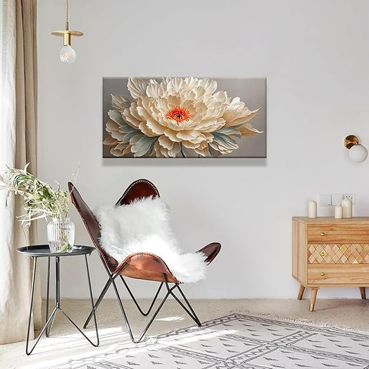 QSQ Canvas Art Wall Decor Small Size Modern Minimalist Home Wall Decor Flower Paintings Yellow Flower White Wall Art Prints Floral Art Pictures For Bedroom Kitchen Office Decoration 20" × 40"