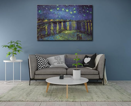 Vincent Van Gogh Canvas Wall Art - Starry Night Over The Rhone Painting, Large Famous Artwork Picture Print for Home Decor 32"x48"