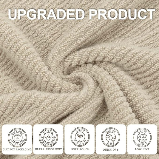 VOOVA & MOVAS Bath Towel Set, Large 30" x 56" - 100% Cotton | Quick Dry | Light Weight | Thick | Soft | Absorb, Lightweight Bath Towels, 4PC Shower Towels for Bathroom, Bathroom Essentials, Beige