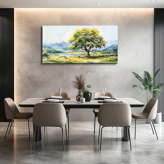 QIYILEXWART Canvas Wall Art For Living Room Wall Decor For Bedroom Office Wall Decoration Green Tree Landscape Painting Farmhouse Pictures Artwork Room Aesthetic Home Decor 20x40 In