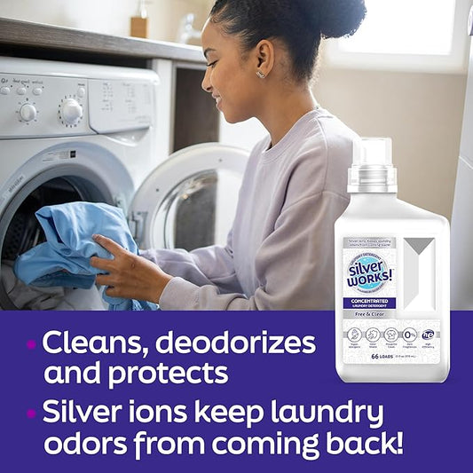 Powerful Odor Eliminating Laundry Detergent Liquid, Silver Ion Deodorizer Technology, Laundry Odor Eliminator For Clothes, Cleans, Deodorizes & Protects - 33 fl oz, 66 Loads, Free & Clear