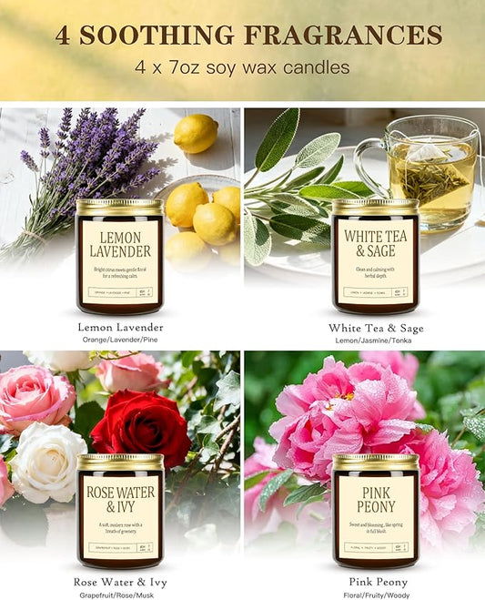 4 Pack Scented Candles for Women: 28oz Natural Soy Candles for Home Scented, Up to 200H Burning, Aromatherapy Candle Set, Jar Candle Gift Set for Bath Meditation, Birthday Christmas Gifts, Home Decor