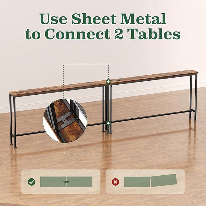 SUPERJARE 106.3 Inch Sofa Table with Power Outlets and USB-C Ports, 5.9 Inch Narrow Console Tables, Entryway Hallway Couch Tables with Storage, Behind Sofa, Small Spaces, Living Room, Rusitc Brown