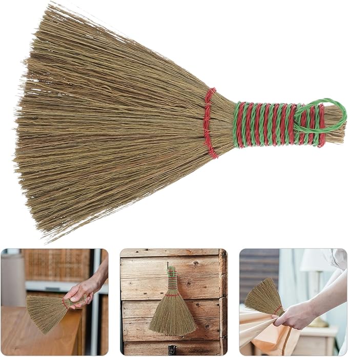 Sosoport Natural Straw Whisk Broom with Handle Handheld Braided Brush for Indoor Cleaning High-Density Bristles for Sweeping Floors Furniture Beds in Living Bedroom Kitchen and Sturdy