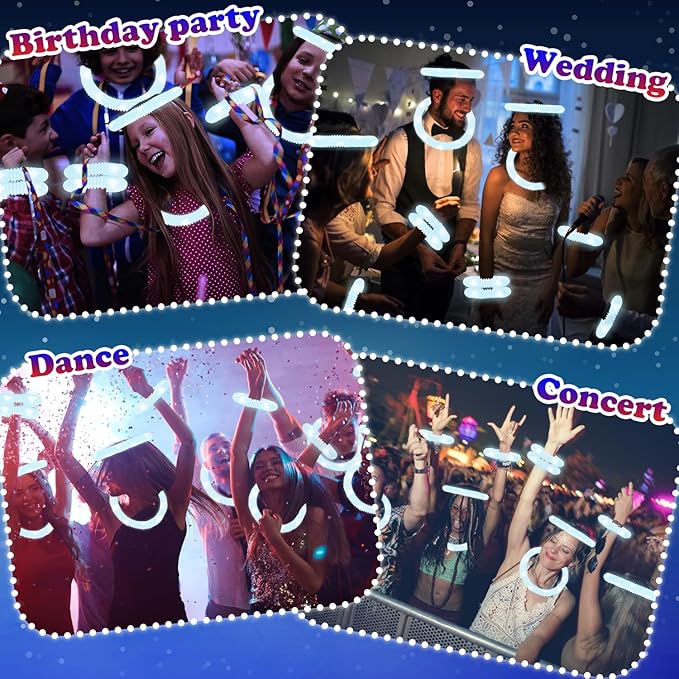 12-24 PCS White Glow Sticks Party Favors for Kids, LED Light Up Necklaces Bracelets Accessories for Toddlers, Glow Birthday Valentines Day Mardi Gras Party Supplies Decorations for Boys Girls