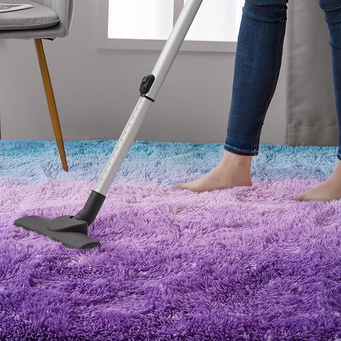 DweIke Luxury Fluffy Kids Rugs for Living Room Bedroom, 6x9 Large Shaggy Purple and Blue Area Rug for Girls Boys, Upgrade Plush Non-Slip and Washable Colorful Fuzzy Carpet for Dorm Nursery Decor