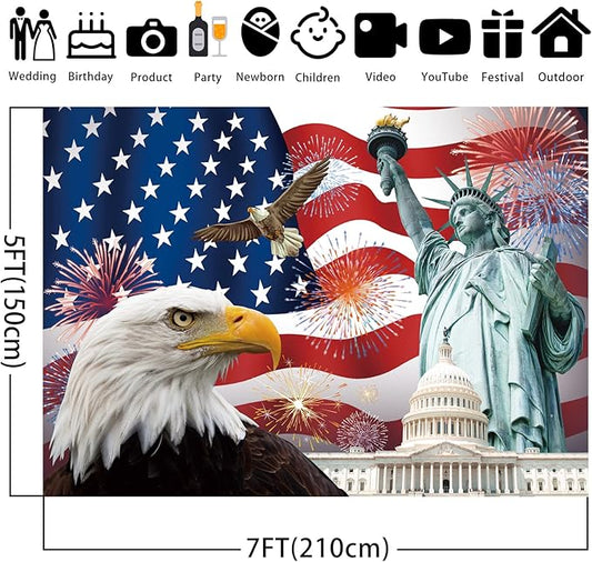 Independence Day Backdrop,7x5FT 4th of July Backdrop American Flag Background USA Flag Portrait Banner Patriotic Veterans Party Decor Supplies